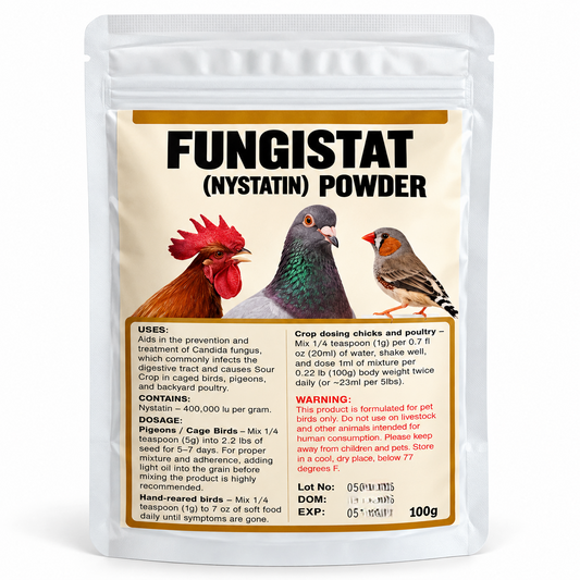 Fungistat nystatin antifungal powder for pet birds, 100 gram resealable pouch