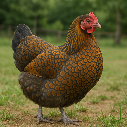 Blue Laced Gold Wyandotte Hen - AI-generated placeholder image