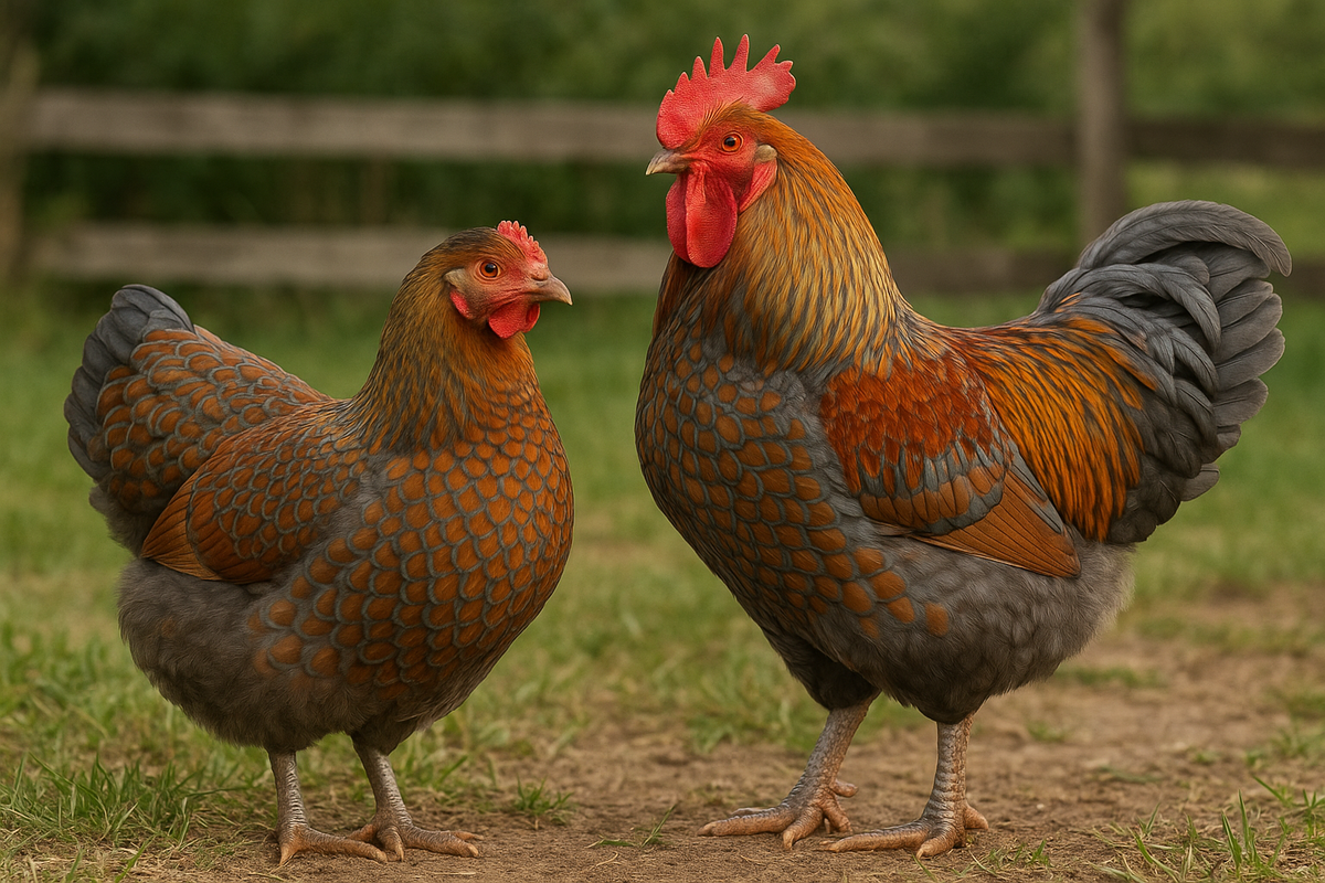 Blue Laced Gold Wyandotte Hen & Rooster - AI-generated placeholder image