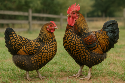Golden Laced Wyandotte Hen & Rooster - AI-generated placeholder image