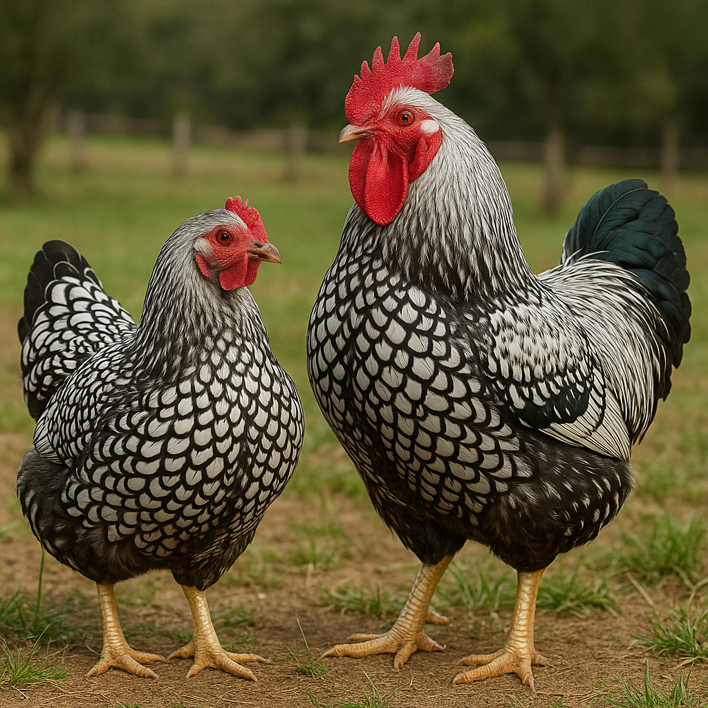 Silver Laced Wyandotte Hen & Rooster - AI-generated placeholder image
